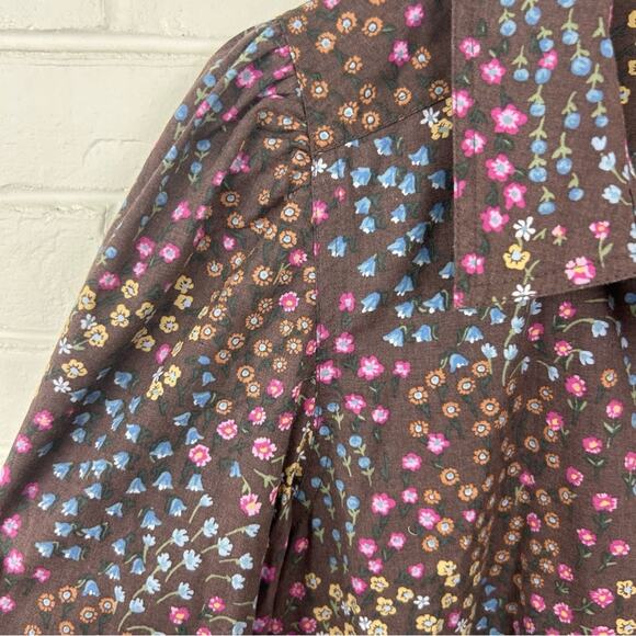 Summersalt The Countryside Poplin Tiered Shirtdress in Floral Prairie Chocolate - Picture 10 of 14